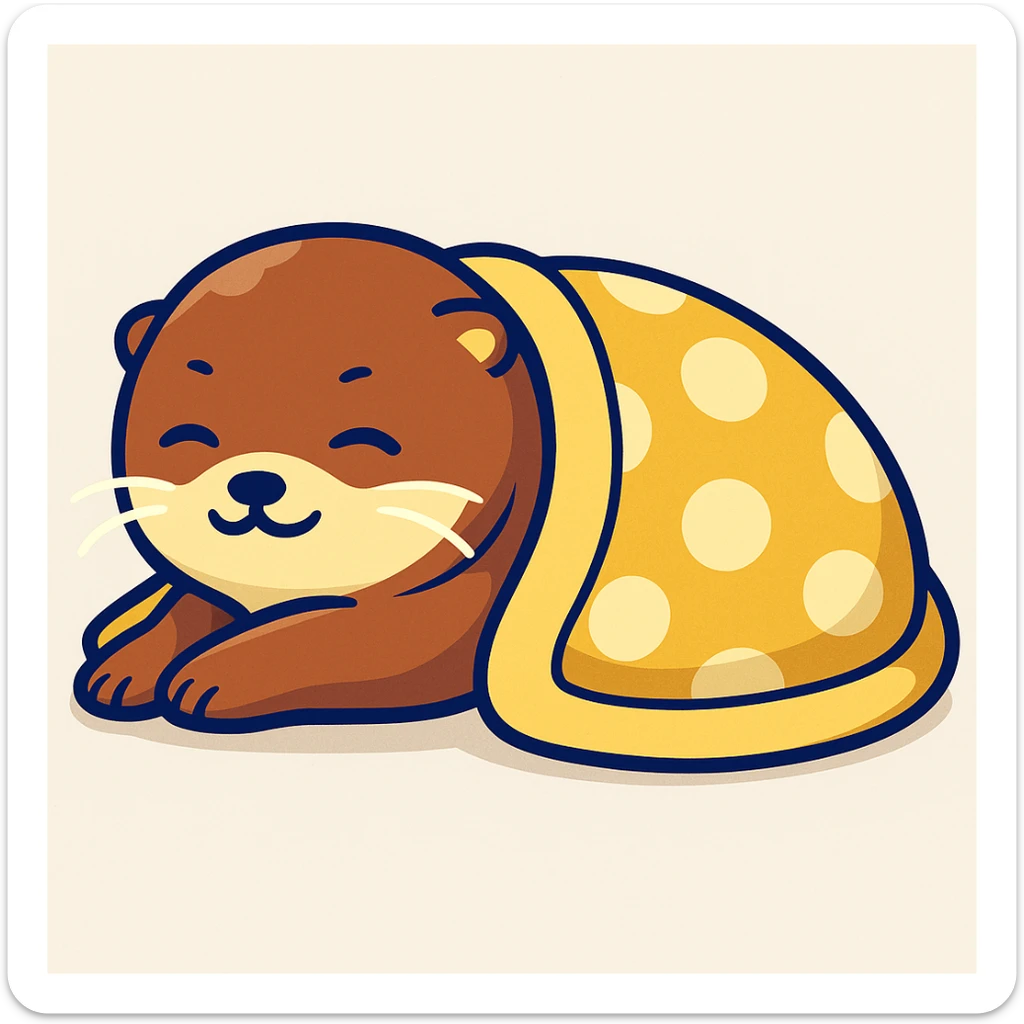Make a cozy blanket over the sleeping otter, keep cartoon sticker style and colors sticker