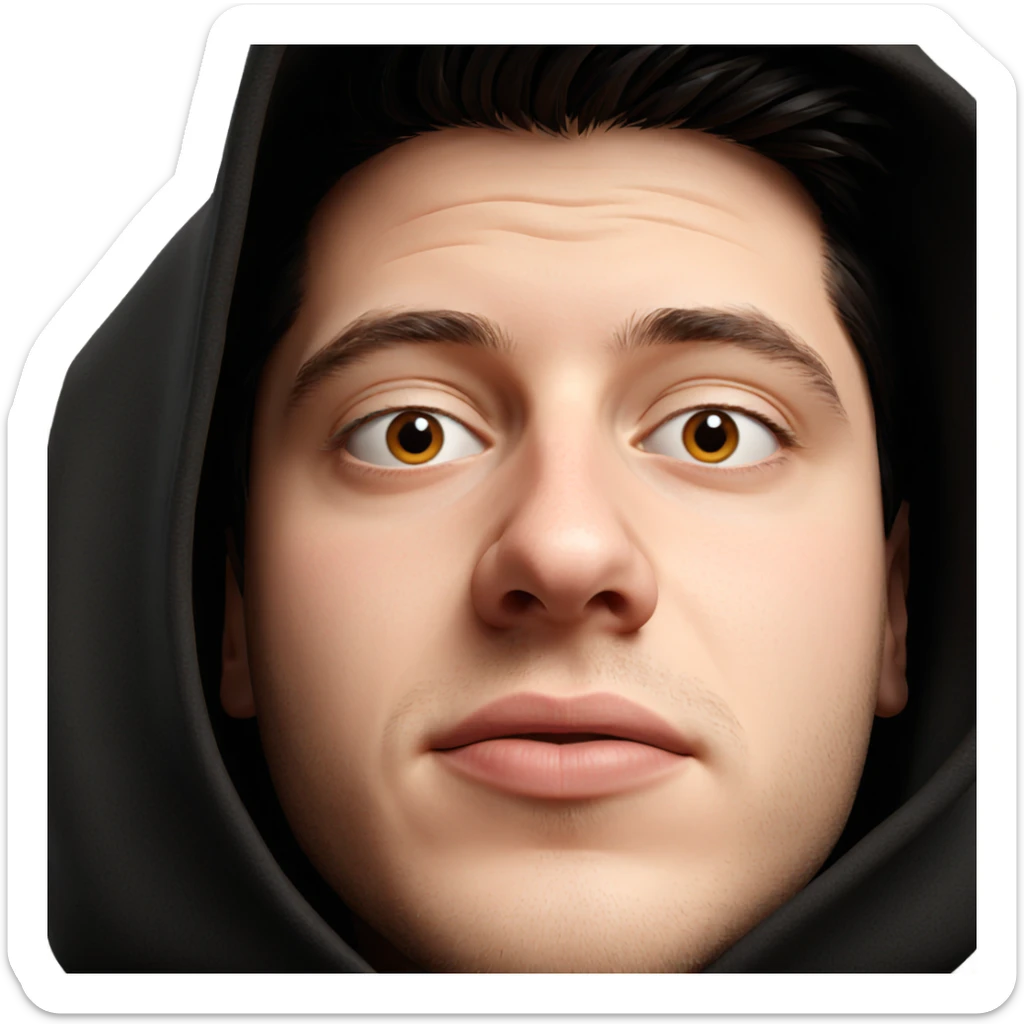 realistic portrait of male with hood sticker