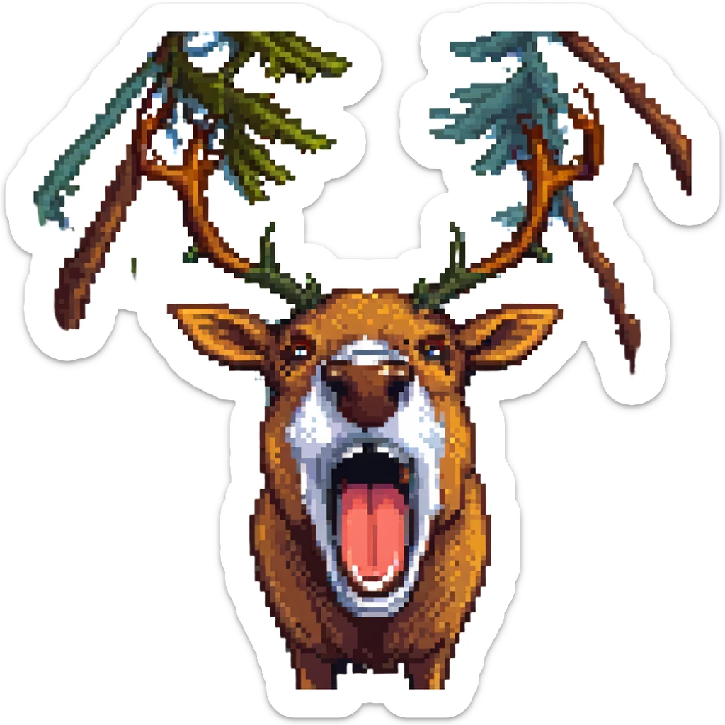 a closeup of a elk's face, fisheye lens, funny, meme, elk with big antlers, funny face, deer moose, drooling sticker