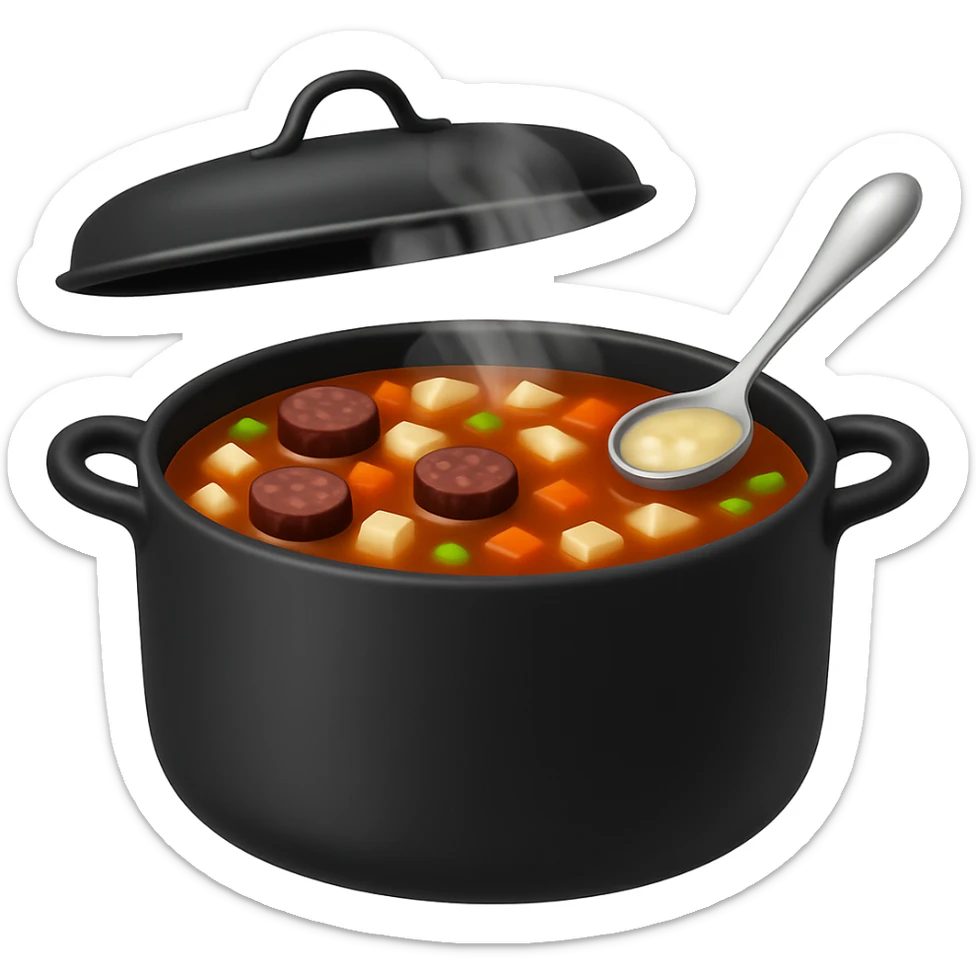 Remove the egg from the sundae gukbap, keep the rest of the ingredients and the steaming soup in the earthenware pot. The style is Apple emoji style with no background. sticker