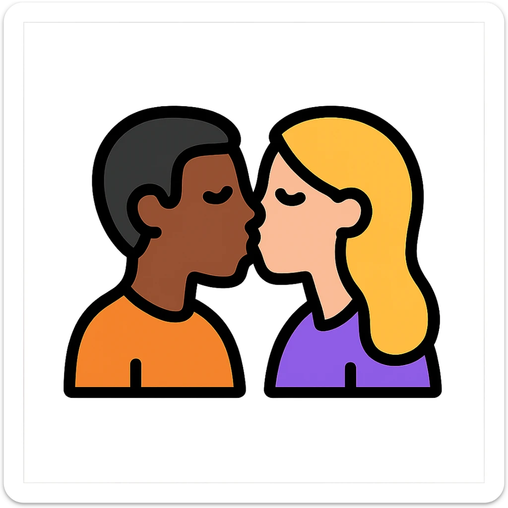 icon of a couple kissing, the man is black and the woman is white sticker