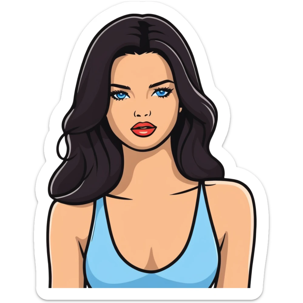 Adriana Lima, beautiful Brazilian supermodel with long dark hair and blue eyes sticker