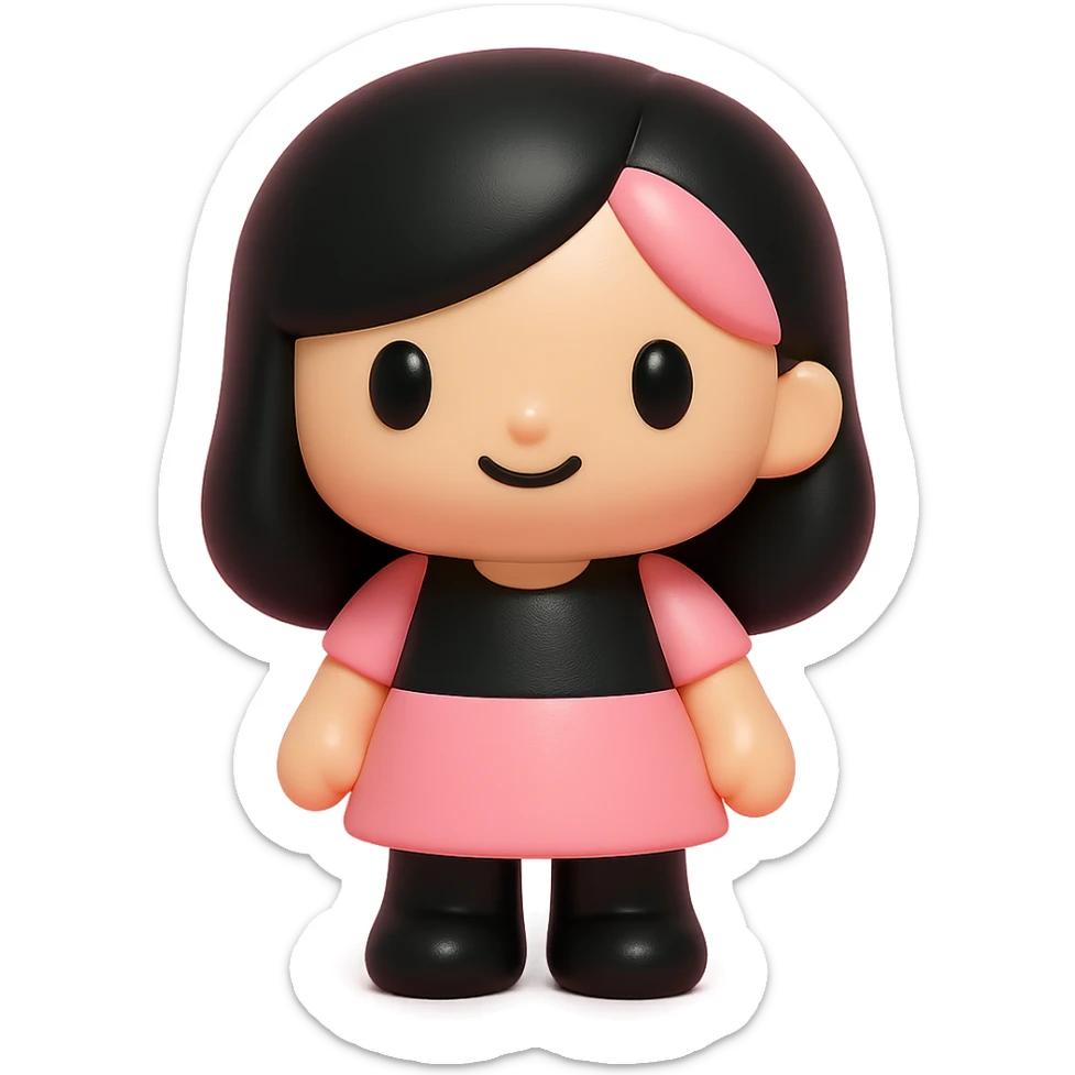 BLACKPINK-inspired object, black and pink colors, collectible playful vinyl toy appearance, vinyl figure style sticker