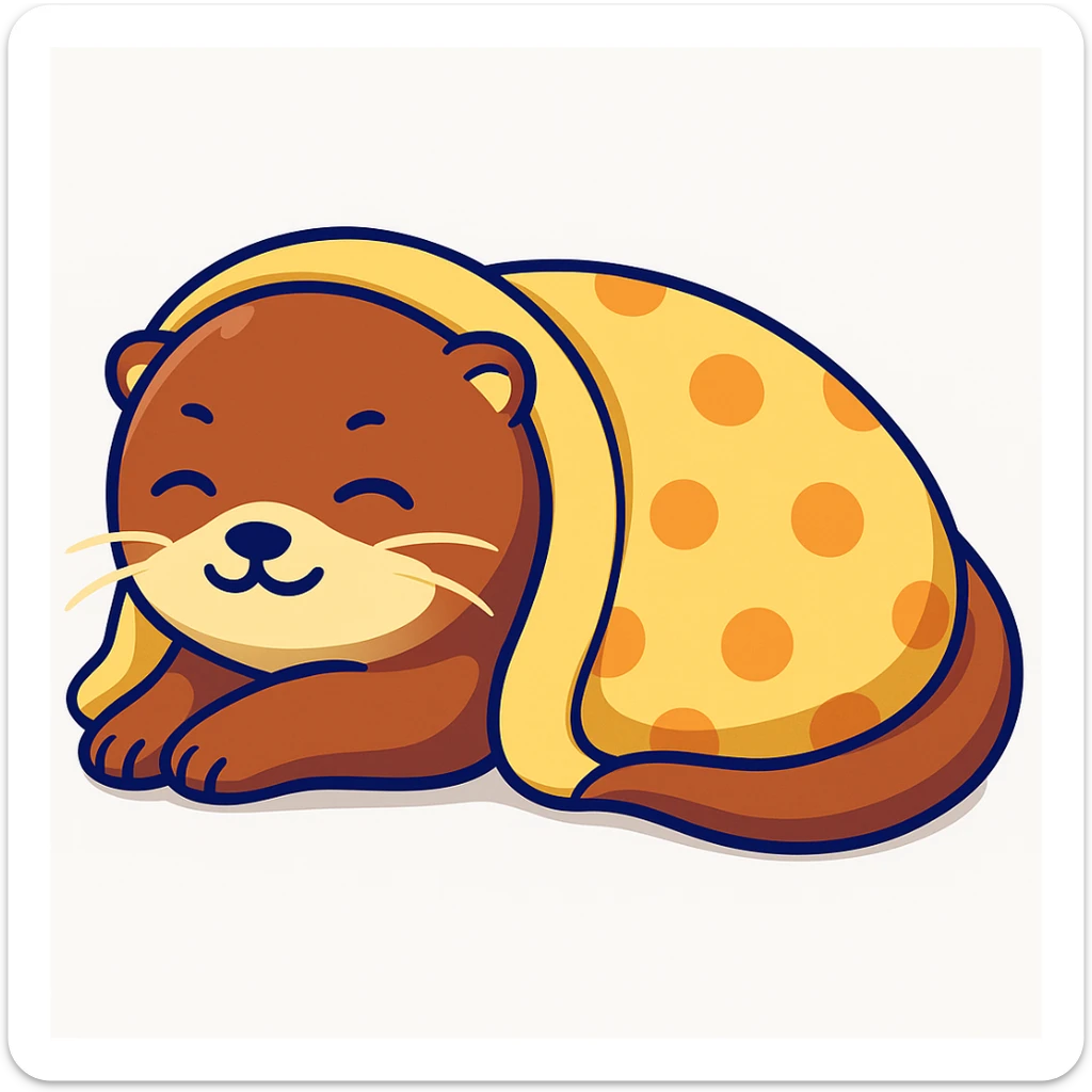 Make a cozy blanket over the sleeping otter, keep cartoon sticker style and colors sticker
