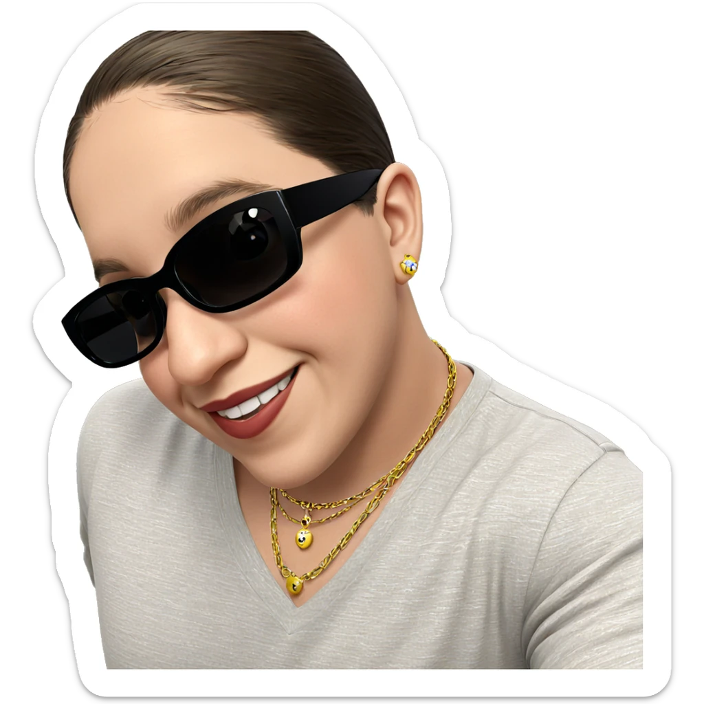 smiling boy with jewelry sticker