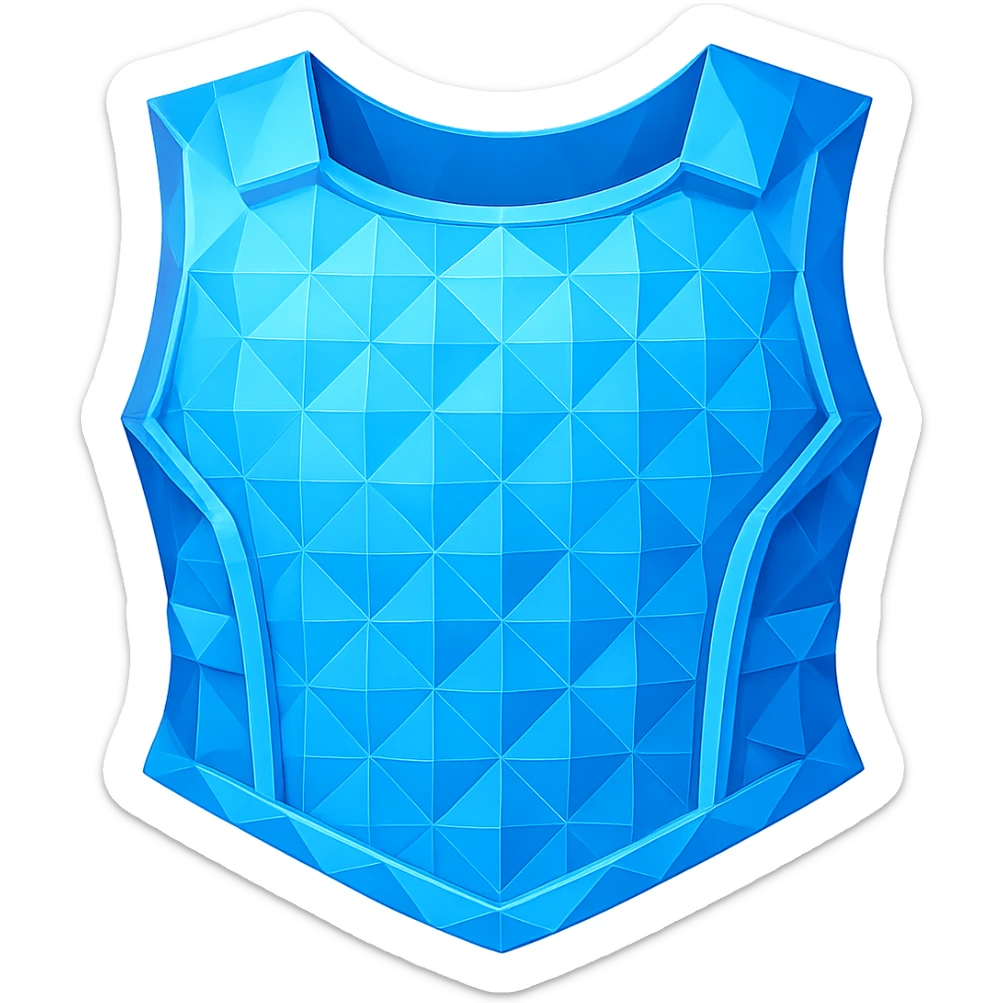 Make the diamond plate body a little bit lighter blue to match the color of the diamond plate legs shown in the reference. Keep it sleeveless and crystalline. The style should resemble emoji style with a transparent background. sticker