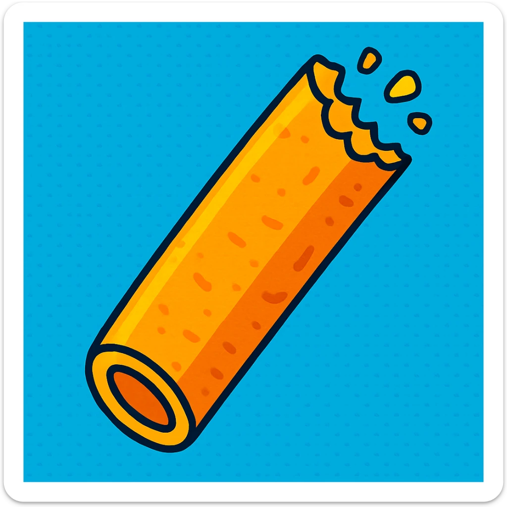 a single veggie straw with a bite taken out, vibrant colors, fun cartoon style sticker