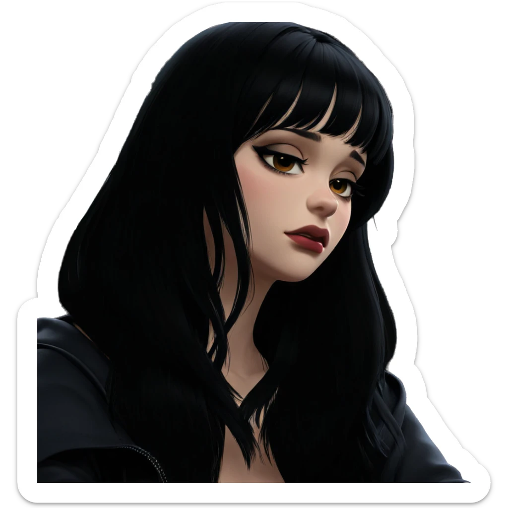 black-haired girl with makeup sticker