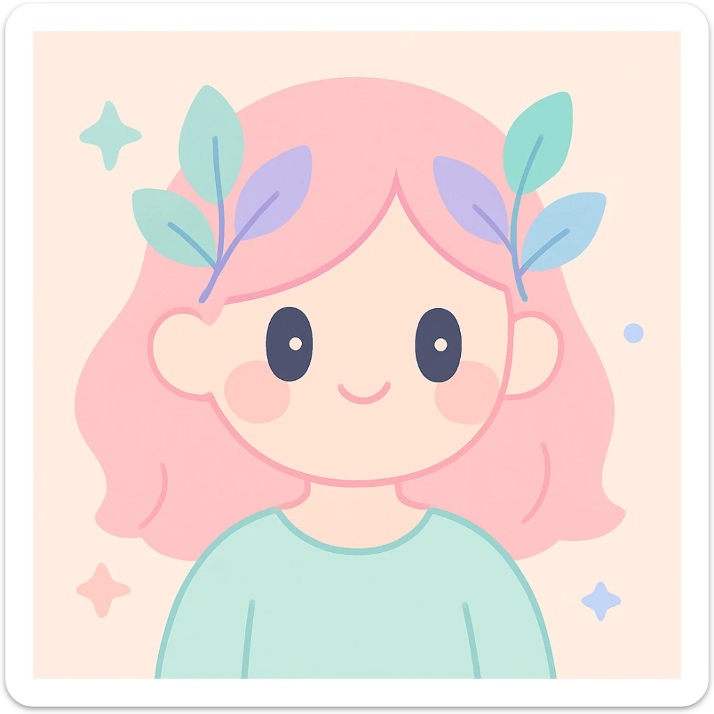 a whimsical style girl with leaves in her hair, soft colors, dreamy atmosphere sticker