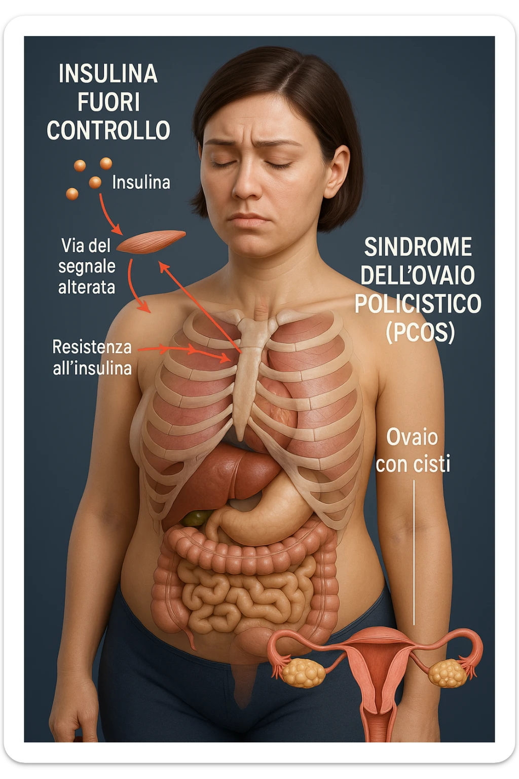 Donna con insulina fuori controllo  in 3D immagine medica donna pcos in italiano sticker