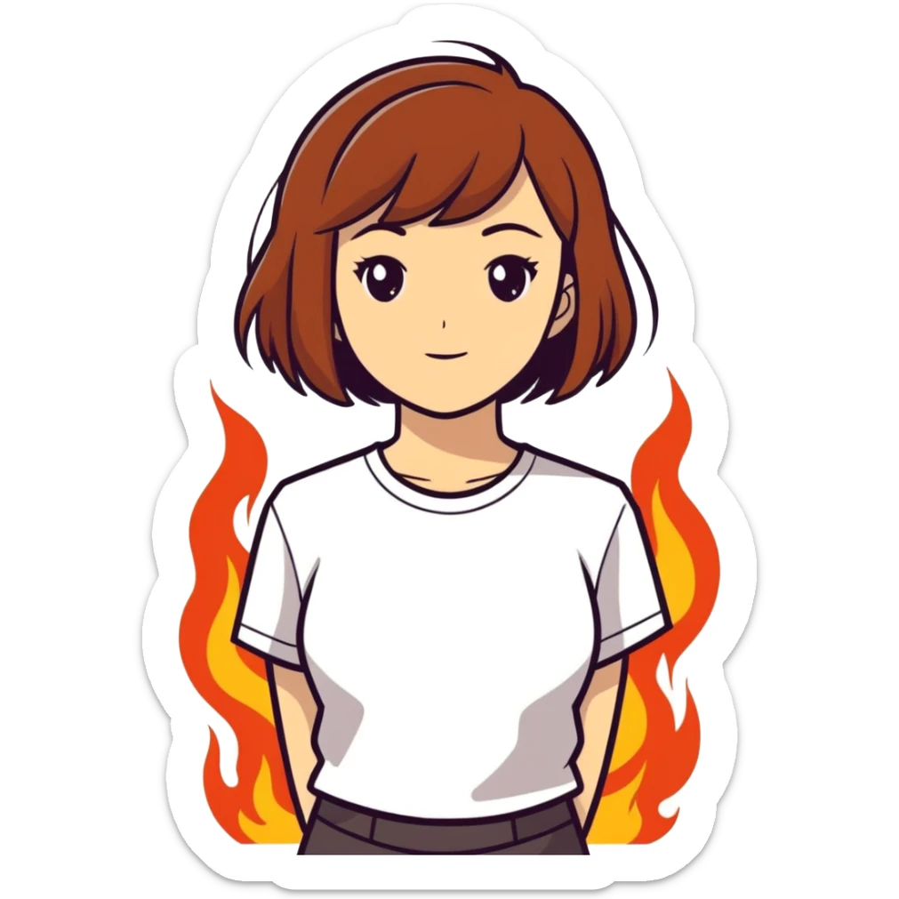 Girl with brown bob hairstyles like the this is fine dog sticker