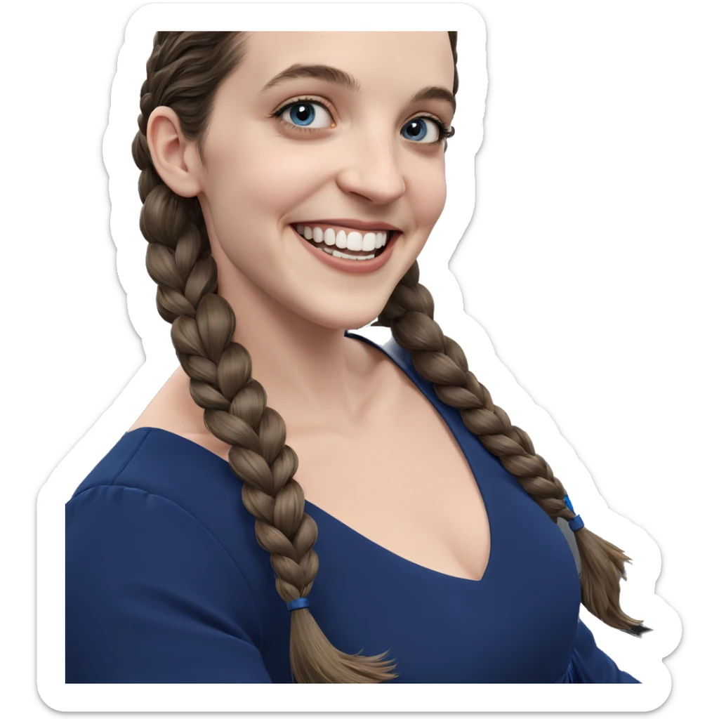 smiling girl in blue dress sticker