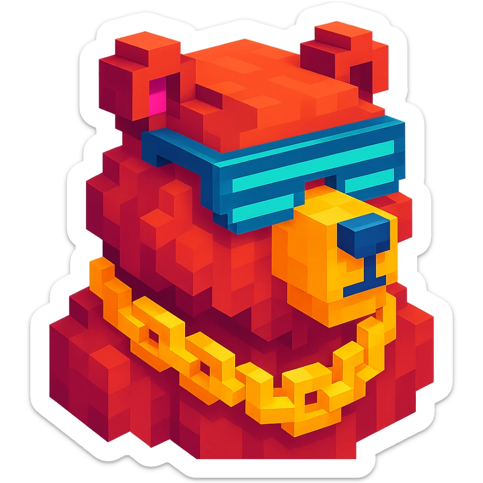 Russian grizzly bear with a neon rapper chain, futuristic vibe sticker