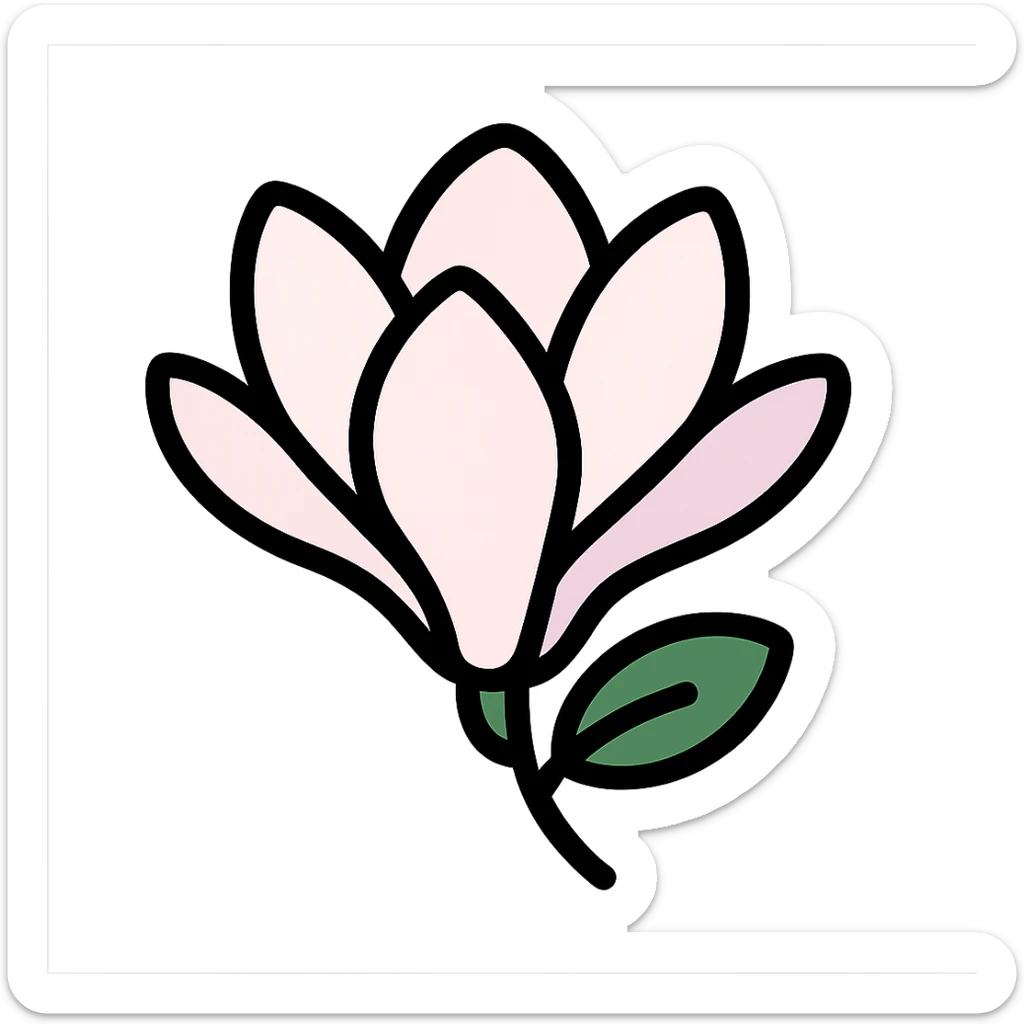 close-up of blooming magnolia flower with soft overlapping petals in shades of white pink and a hint of purple against a blurred natural background sticker