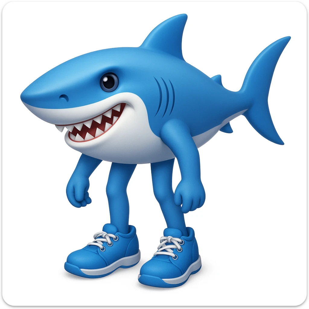 Add legs to the shark so it is actually wearing the blue shoes, keeping the style similar to emoji style (apple style emojis). sticker