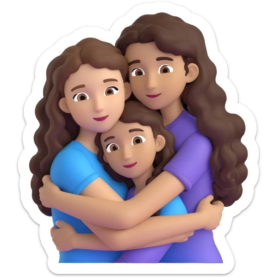 girl with long light brown hair and pale skin hugging a boy with black curly hair and tanned skin sticker