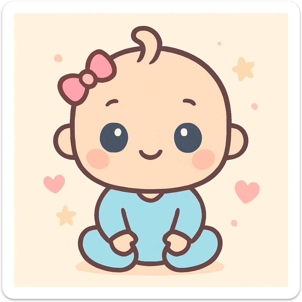 baby girl with blue eyes, big eyes and round face, kawaii style sticker