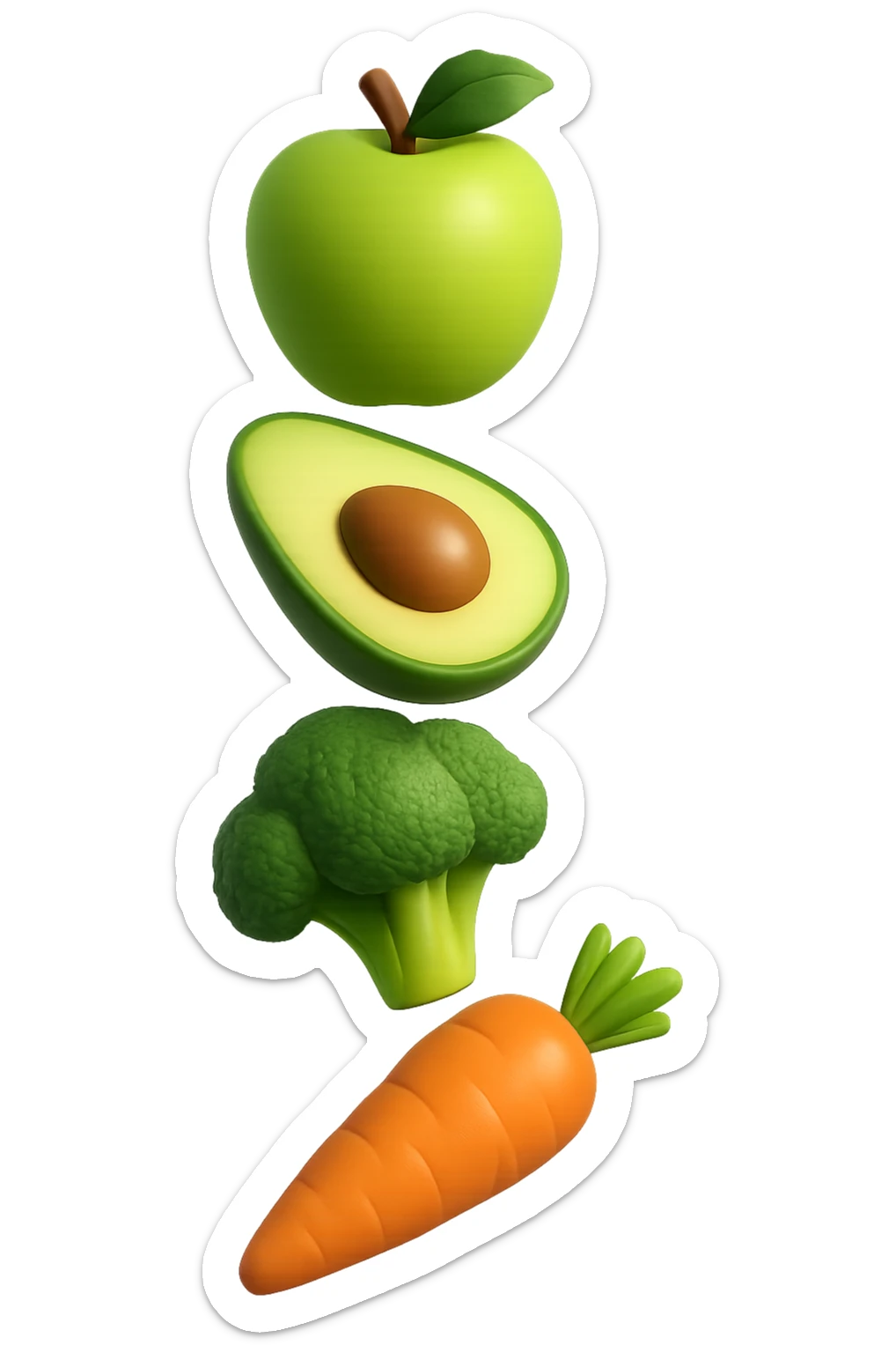 emoji stile iphone in 3d di cibo sano che fluttua in aria vericalmente, iperrealistico 4k sticker