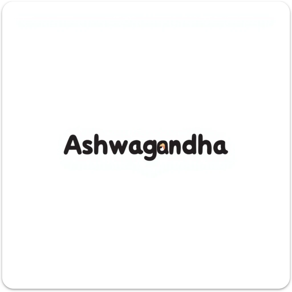 The word "Ashwagandha" hand-drawn in a simple style with minimal colors. The text should be clean and readable with just a few essential color accents. sticker