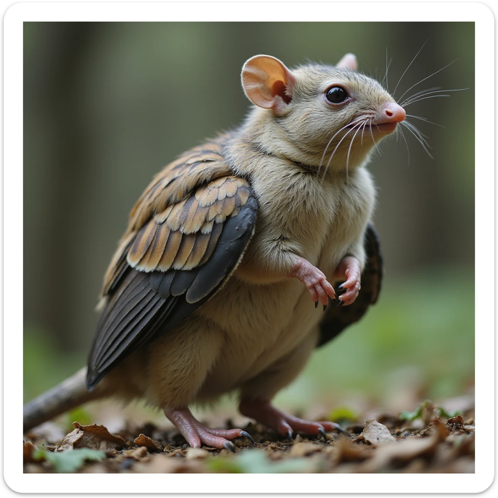 realistic detailed hybrid animal combining a rat and a bird in a natural environment sticker