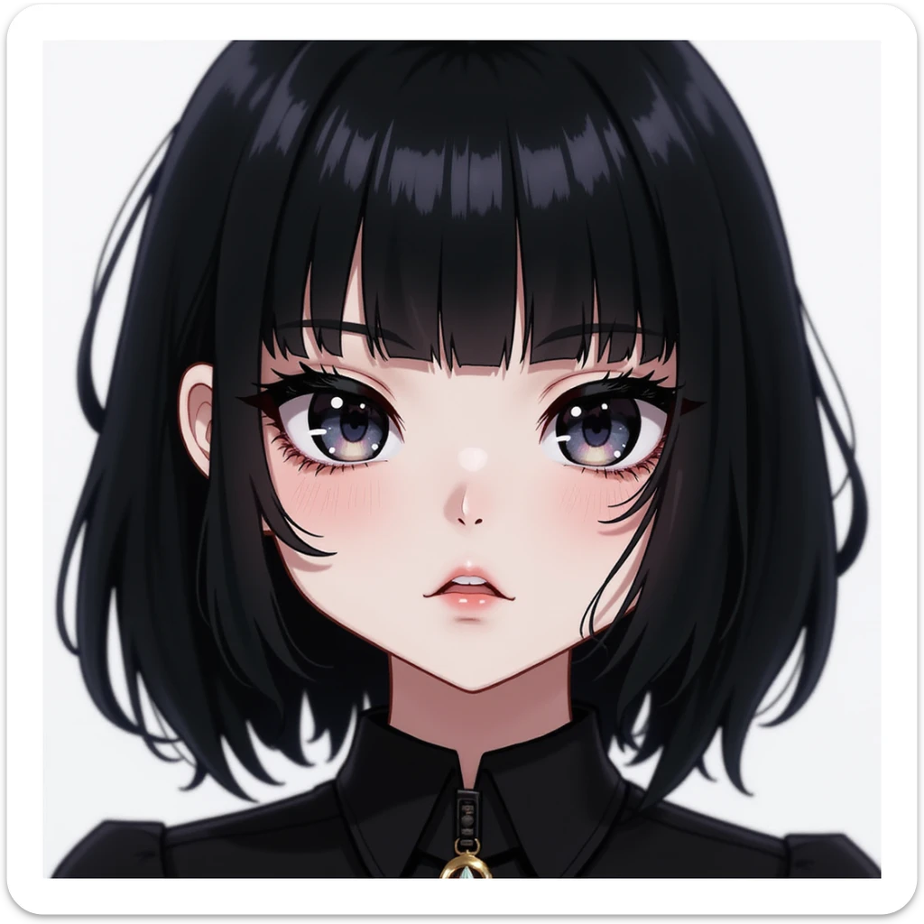 BLACKPINK inspired goth emoji, photorealistic style, black hair, bold eyeliner sticker