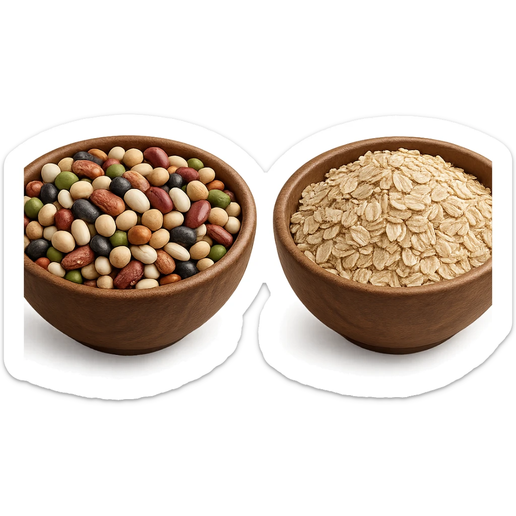 BOWL DI LEGUMI INSIEME A BOWL DI FIOCCHI DI AVENA POGGIATE,  iperrealistico 4k sticker