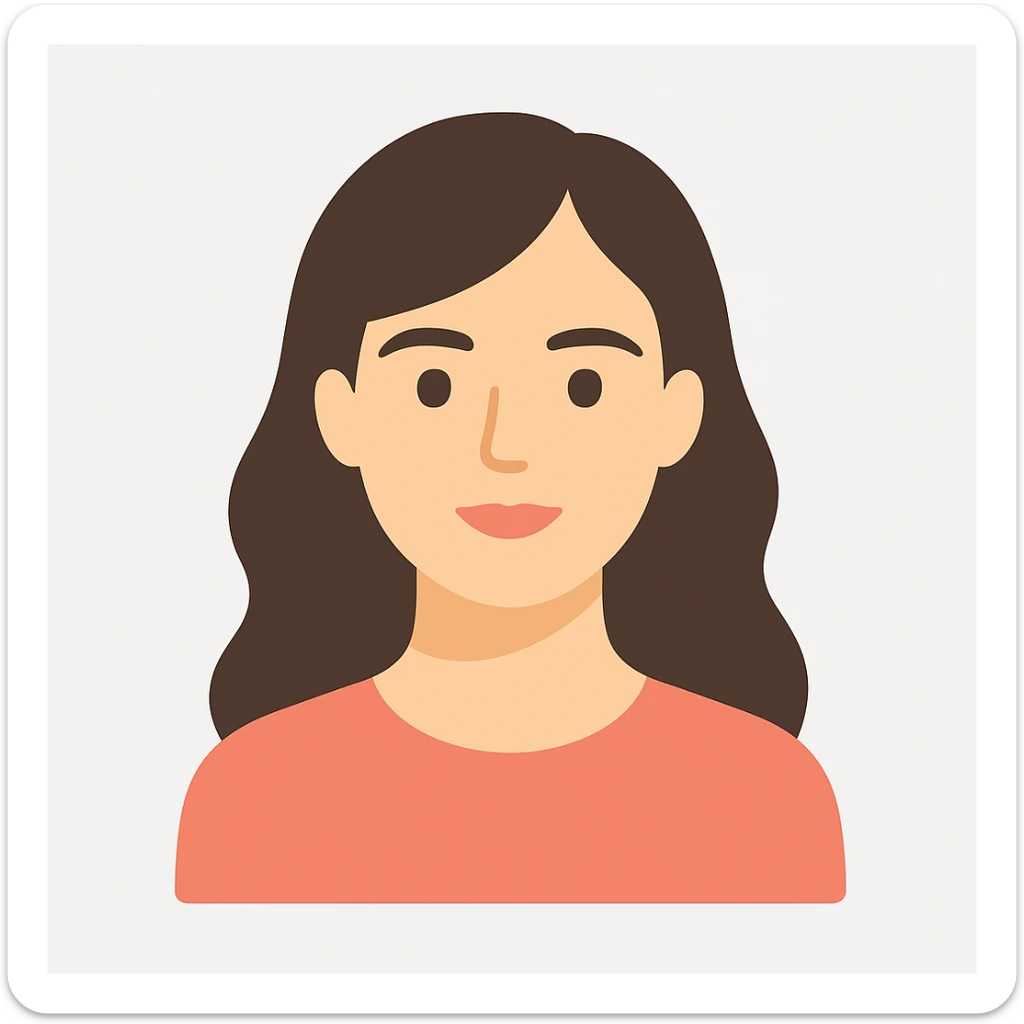 tasteful portrait of a brunette woman, minimal background, clean lines, color illustration sticker