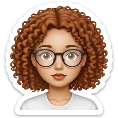 light skin girl with light freckles with glasses and curly brown hair sticker
