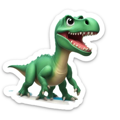 Surfing dinosaur with sunglasses ￼ sticker