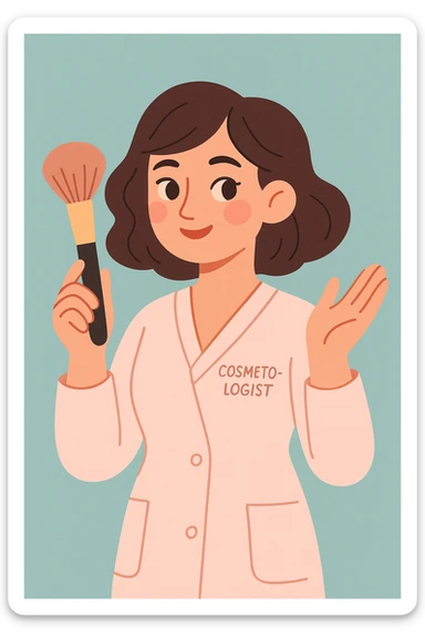 cosmetologist, woman with makeup brush, elegant, soft pastel colors sticker