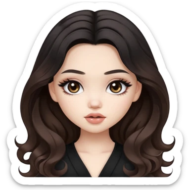 pale skin, girly bratz ASIAN vietnam baddie, beautiful dark brown eyes, pretty makeup, long black to light brown ombré wavy hair sticker