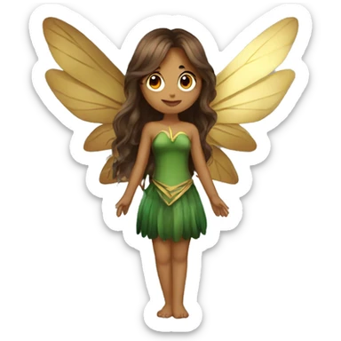 big wings, Beautiful, fairy, gold, brown, dark green, green, long hair sticker