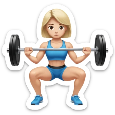 A Caucasian girl doing a squat with a bar  sticker