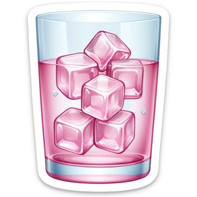 Glass with ice cubes in light pink sticker