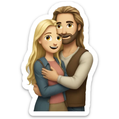 Man with brown long hair with beard hugging girl with long blonde hair  sticker