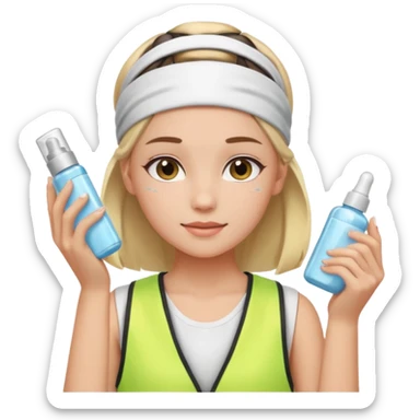 Clean girl aesthetic emoticons, apply skincare products, headband, glowing skin, vest, soft lighting
 sticker