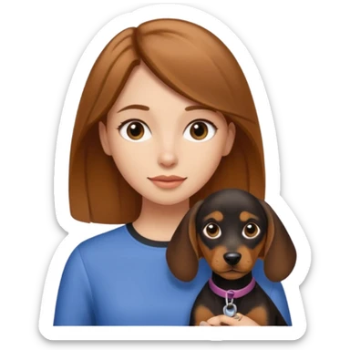 Light brown hair girl with black and tan dash hound puppy sticker