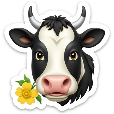 pantomime friesan cow with buttercup in mouth sticker