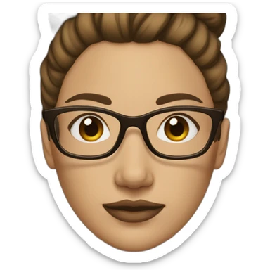 Woman, beige skin, brown hair in a bun, rectangle glasses sticker