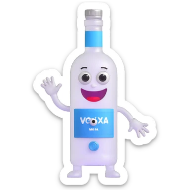 3D vodka bottle character with eyes, smile, arms and legs sticker