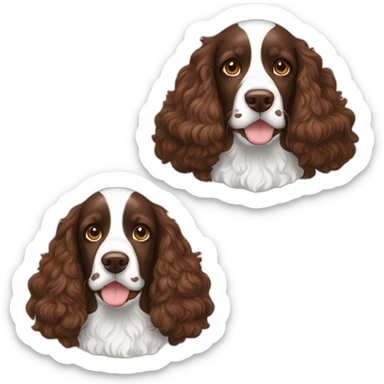 Lagy with brown curly hair is hugging brown old English springer spaniel sticker