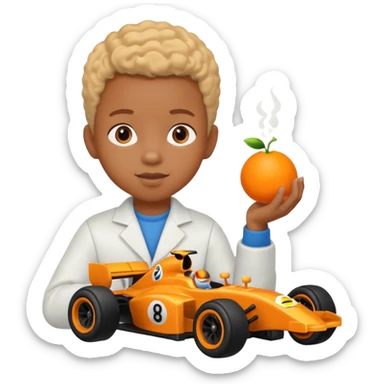 black kid playing orange colored formula 1 toy sticker
