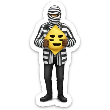 person in striped clothes with a bandit face mask holding a bag of money sticker