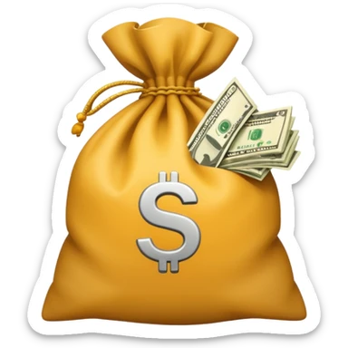 money bag and stack of dollars placed with it sticker