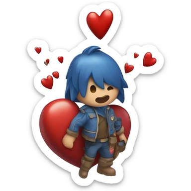 Corazón rojo abrazando corazón azul sticker