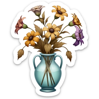 dead wilted flowers hanging in a vase sticker