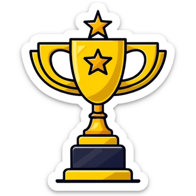 golden trophy with 5 stars, award emblem sticker