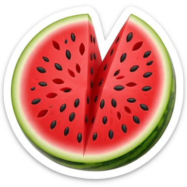 watermelon cut in half showing red interior and seeds sticker