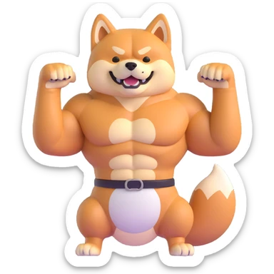 shiba inu, with muscles and abs sticker