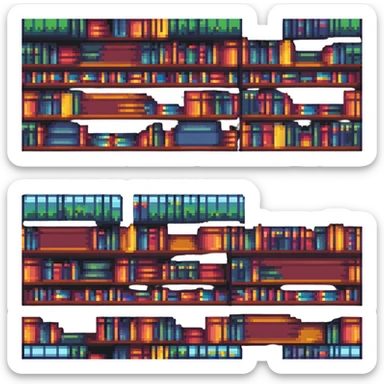 pixel art bookshelf with colorful books in a row sticker